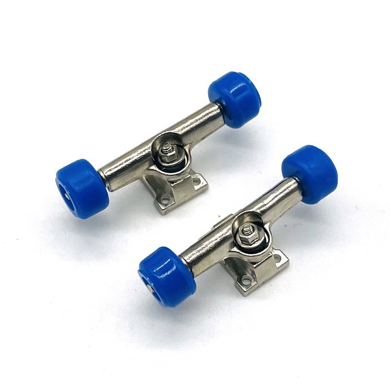 A pair of deep blue wheel support bridges